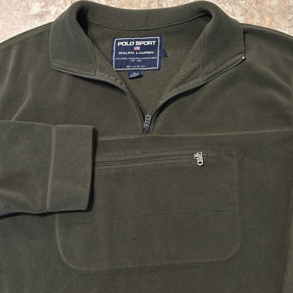 Polo Sport Ralph Lauren Jacket Mens XL Olive Green Polartec Fleece Kangaroo